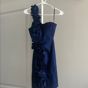 Elegant Navy Blue One-Shoulder Dress